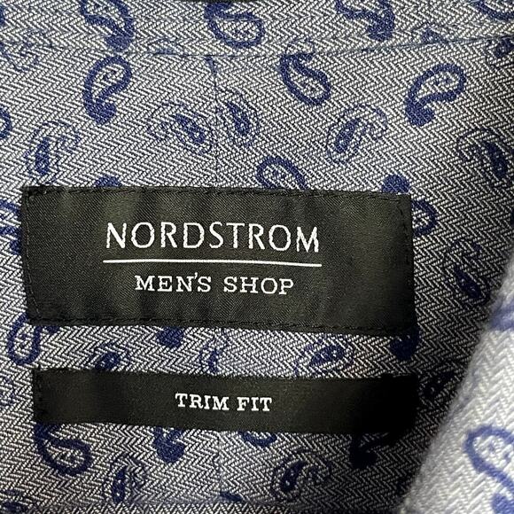 Nordstrom‎ Shirt Size 16 34/35 Blue Paisley Long Sleeve Button Up L/S Trim Fit - Picture 6 of 8